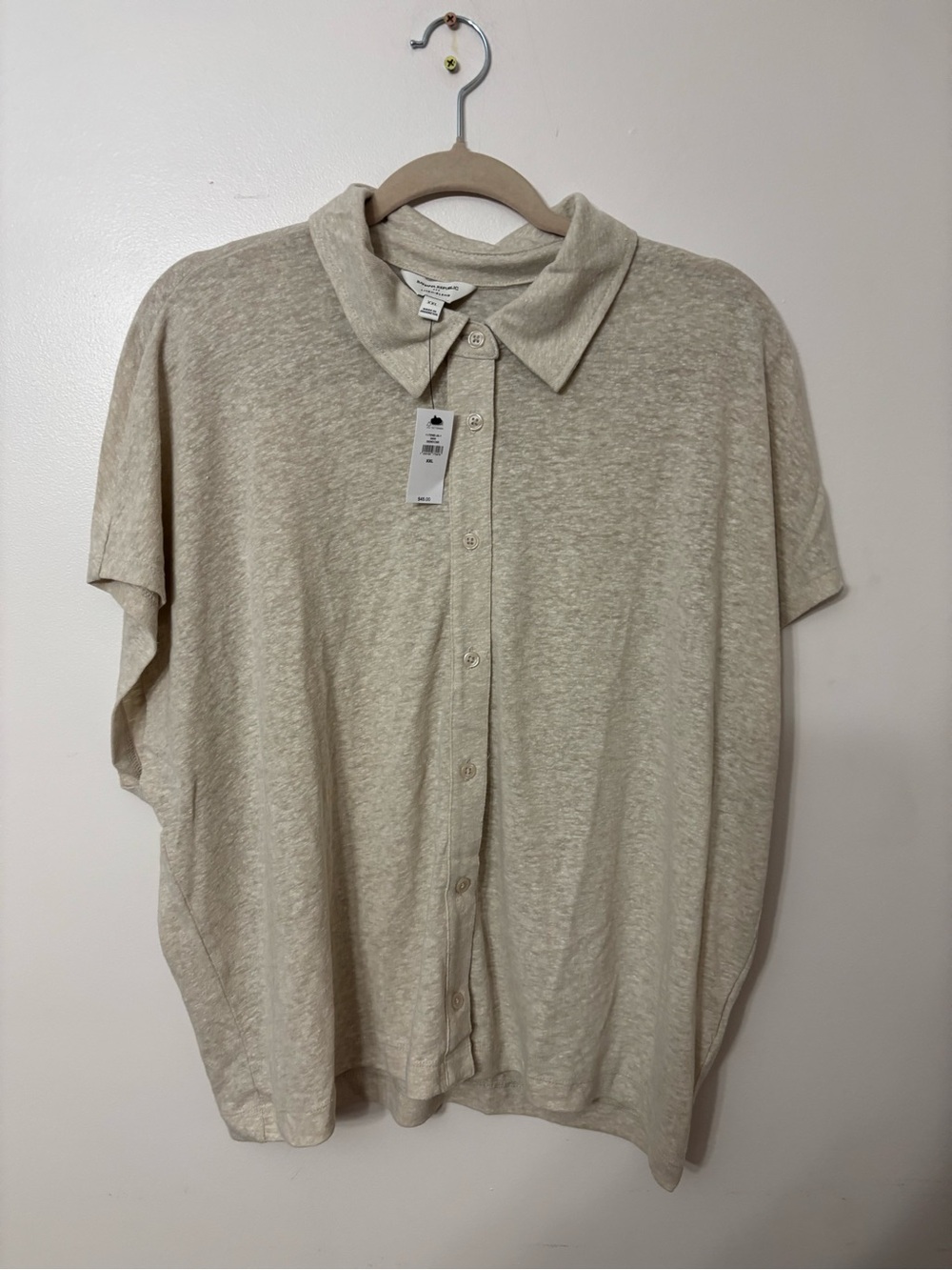 Banana Republic Heathered Light Beige Button-Front Polo
